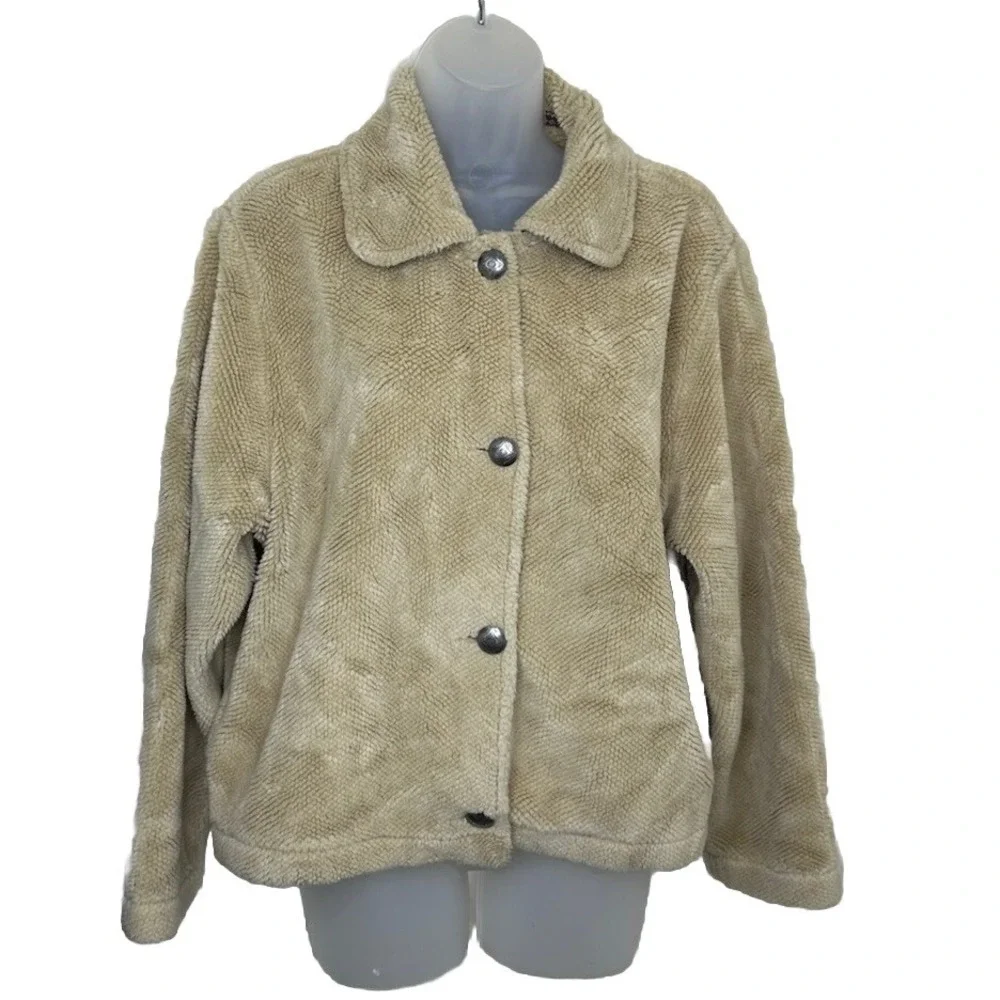 Vintage Tsunami Jacket Women Large Beige‎ Horse Equestrian Fleece Western Concho
